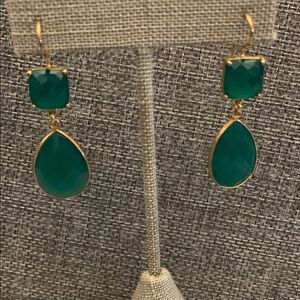 Elegant Green and Gold Drop Earrings Vermeil